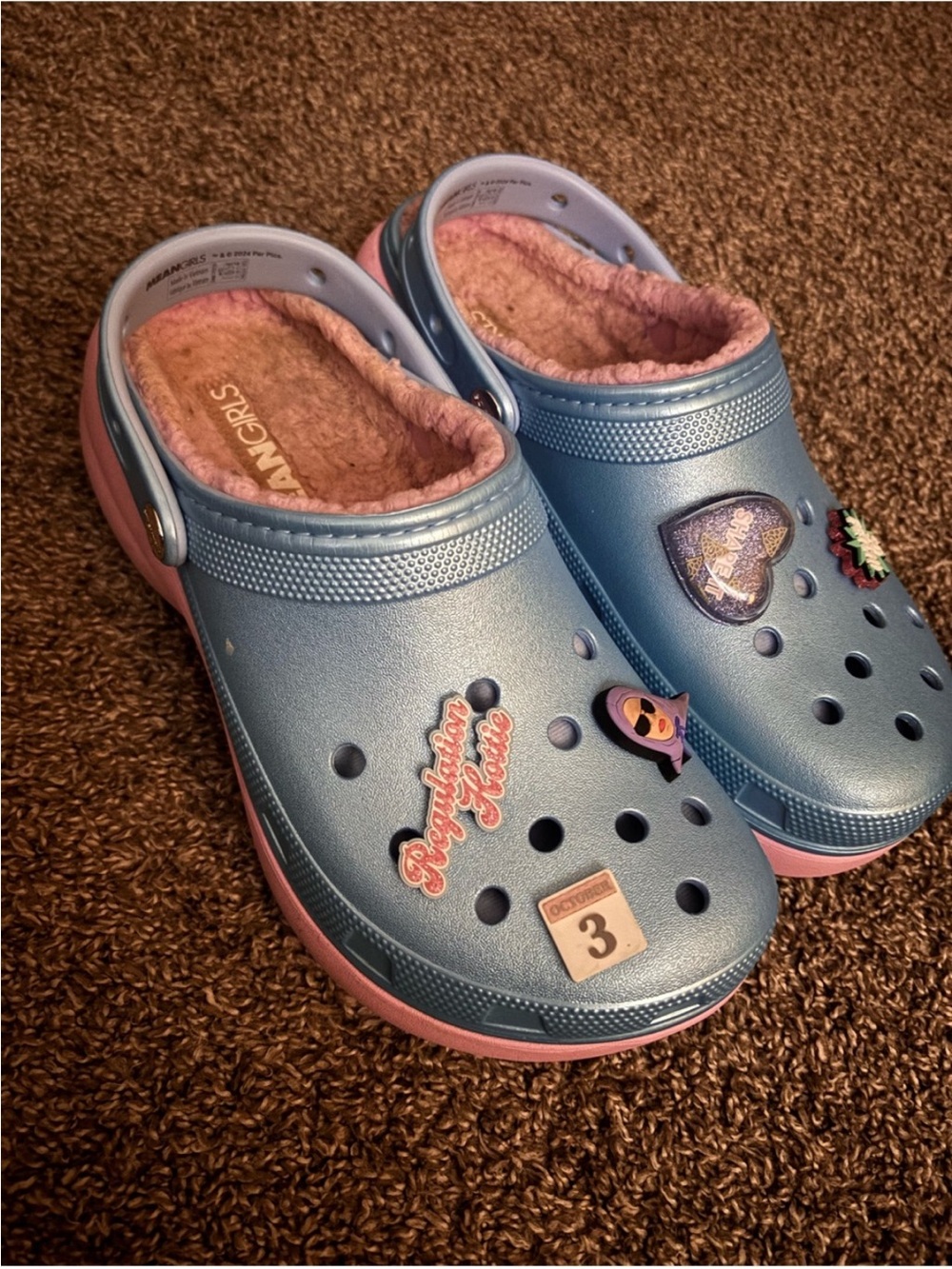 CROCS Girls' Light Blue and Pink Faux-Fur Lined Clogs